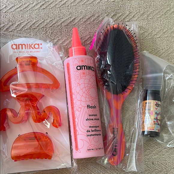 Amika Vibrant Pink and Orange Cosmetic Bag and Products - Picture 2 of 5